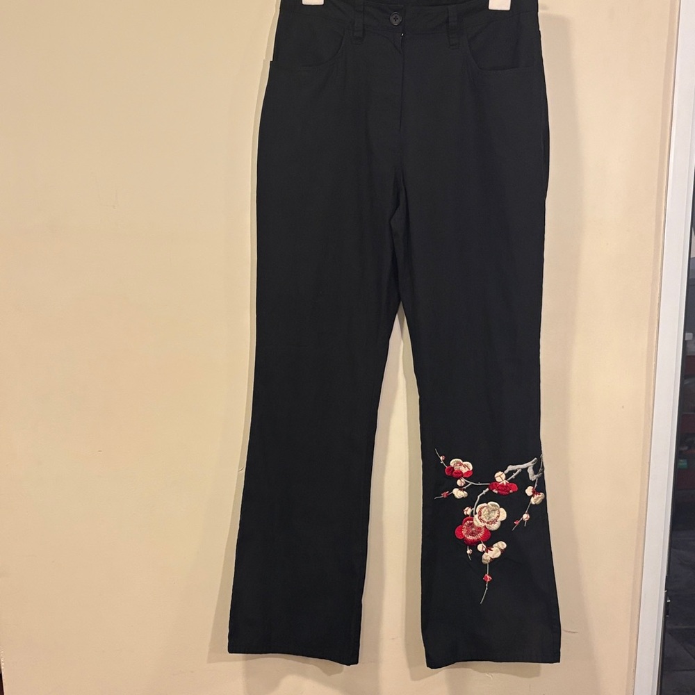 Express Bleus Vintage Rare!!!! Oriental Floral Embroidered Black Boot Cut Pants